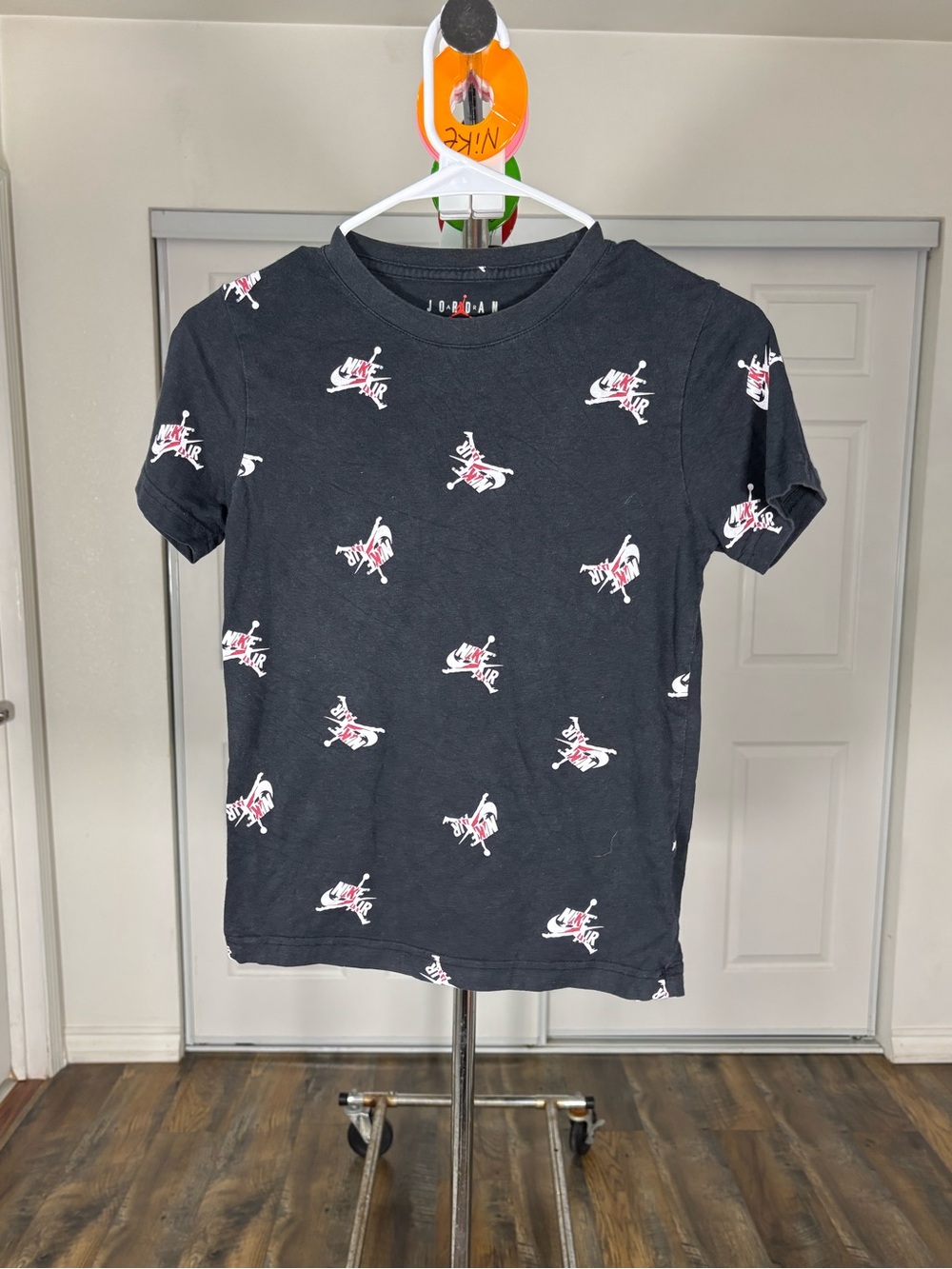 Nike Black Tee with White and Pink Allover Air Logos
